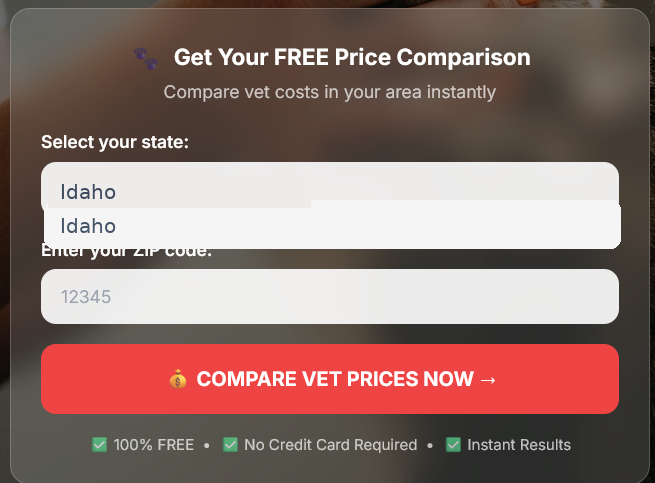 Free pet care price comparison form with Idaho selected