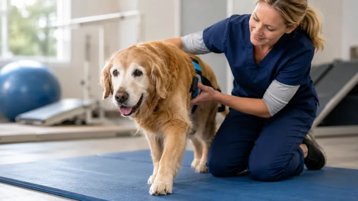 Golden retriever in veterinary rehabilitation
