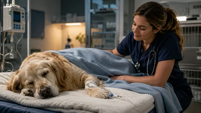 Compassionate veterinary care for a resting dog