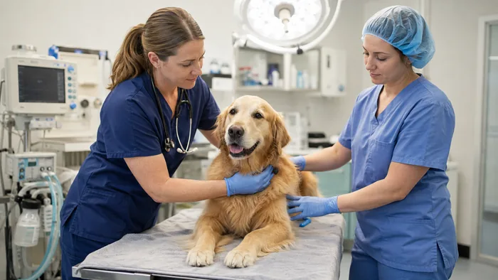 Golden retriever veterinary examination